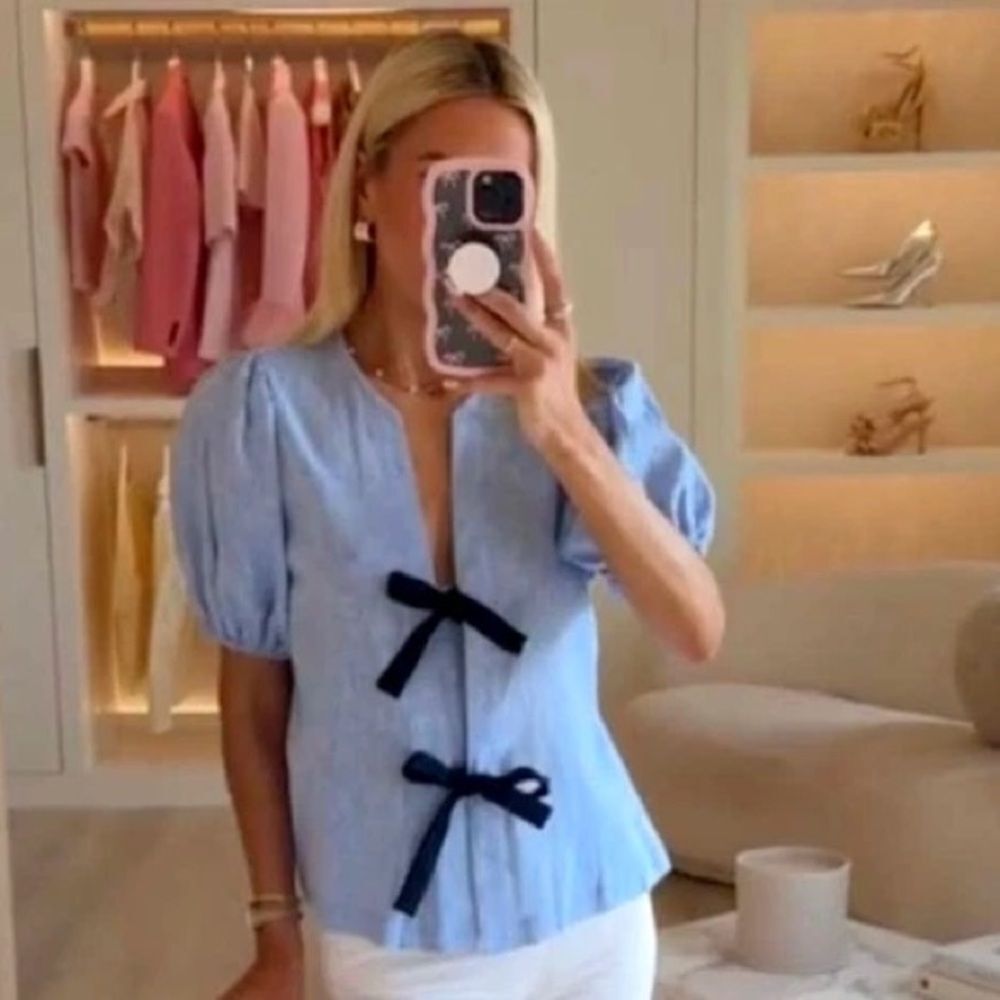 ZARA LINEN TIE BLOUSE
